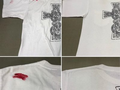シミ抜き事例byインスタグラム【クロムハーツ（chromehearts）Tシャツの色付きリップのシミ抜き】